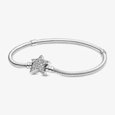 Vòng Bạc Pandora Moments Khóa Ngôi Sao Đính Đá -Bạc